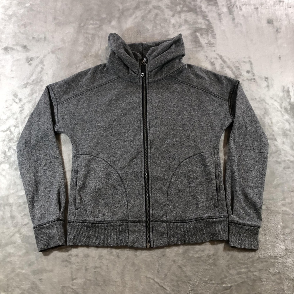 Lululemon Athletica Hoodie Sweatshirt Womens 8 Gray Full Zip Fleece Thumbholes